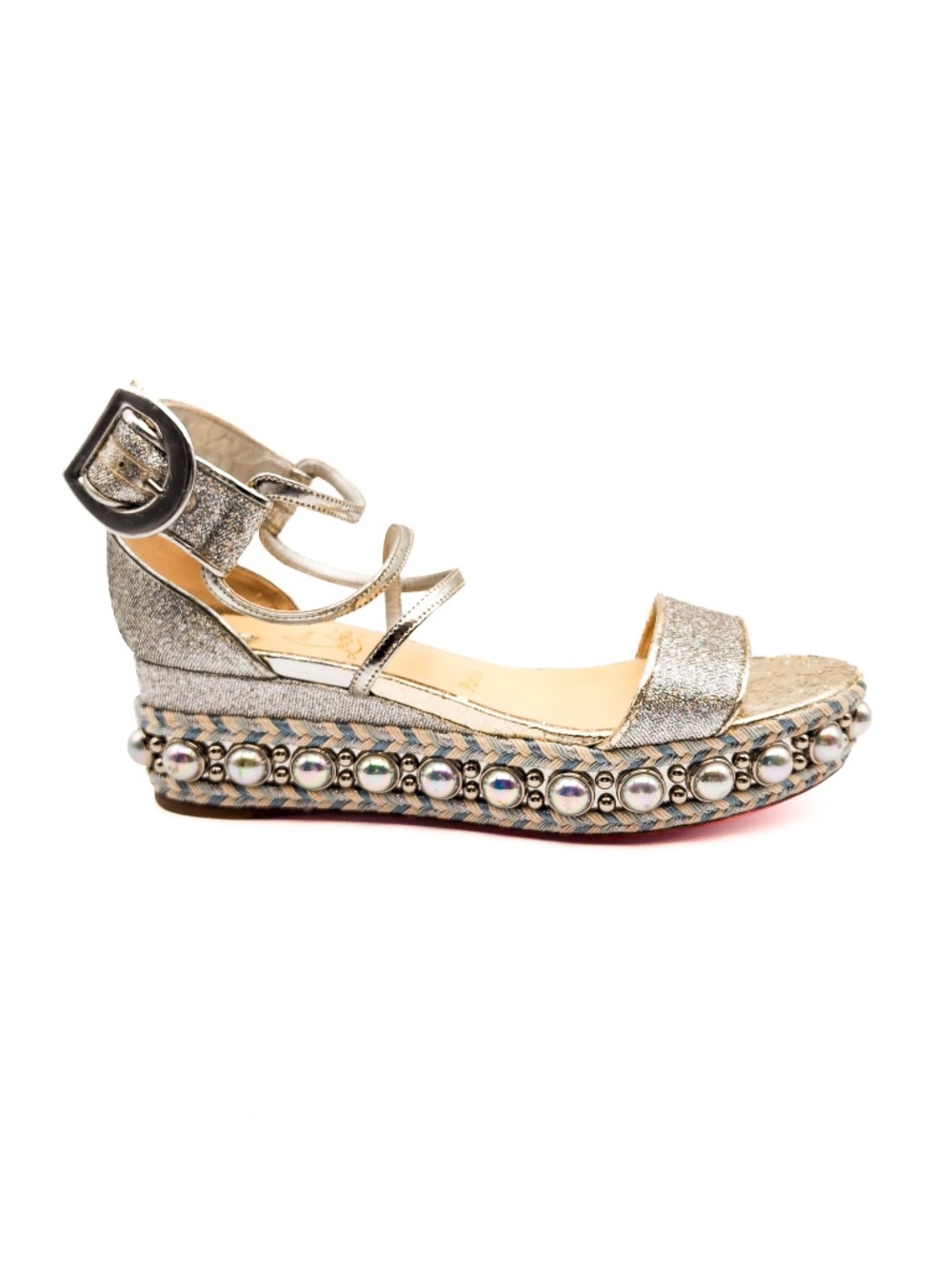 Christian Louboutin Ankle Strap Silver Strappy Studded Buckle Sandals EU 37